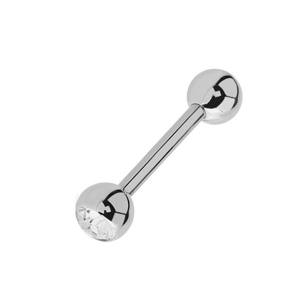 עגיל ללשון מזהב לבן כדור קריסטל לבן