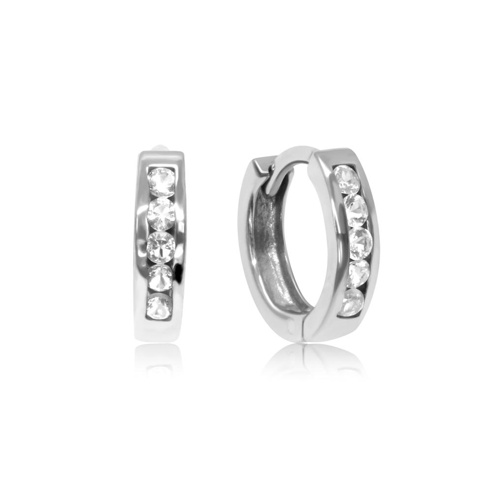 זוג עגילי חישוק האגיס (עגיל בודד) 8 מ"מ מכסף עם קריסטלים לבנים משובצים