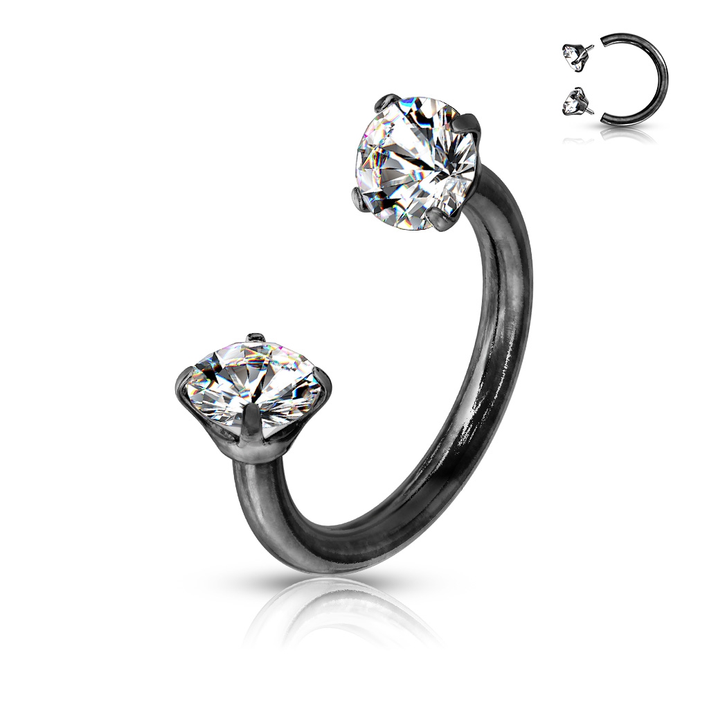 עגיל הליקס/ספטום פרסה שחורה וקריסטלים משובצים לבנים