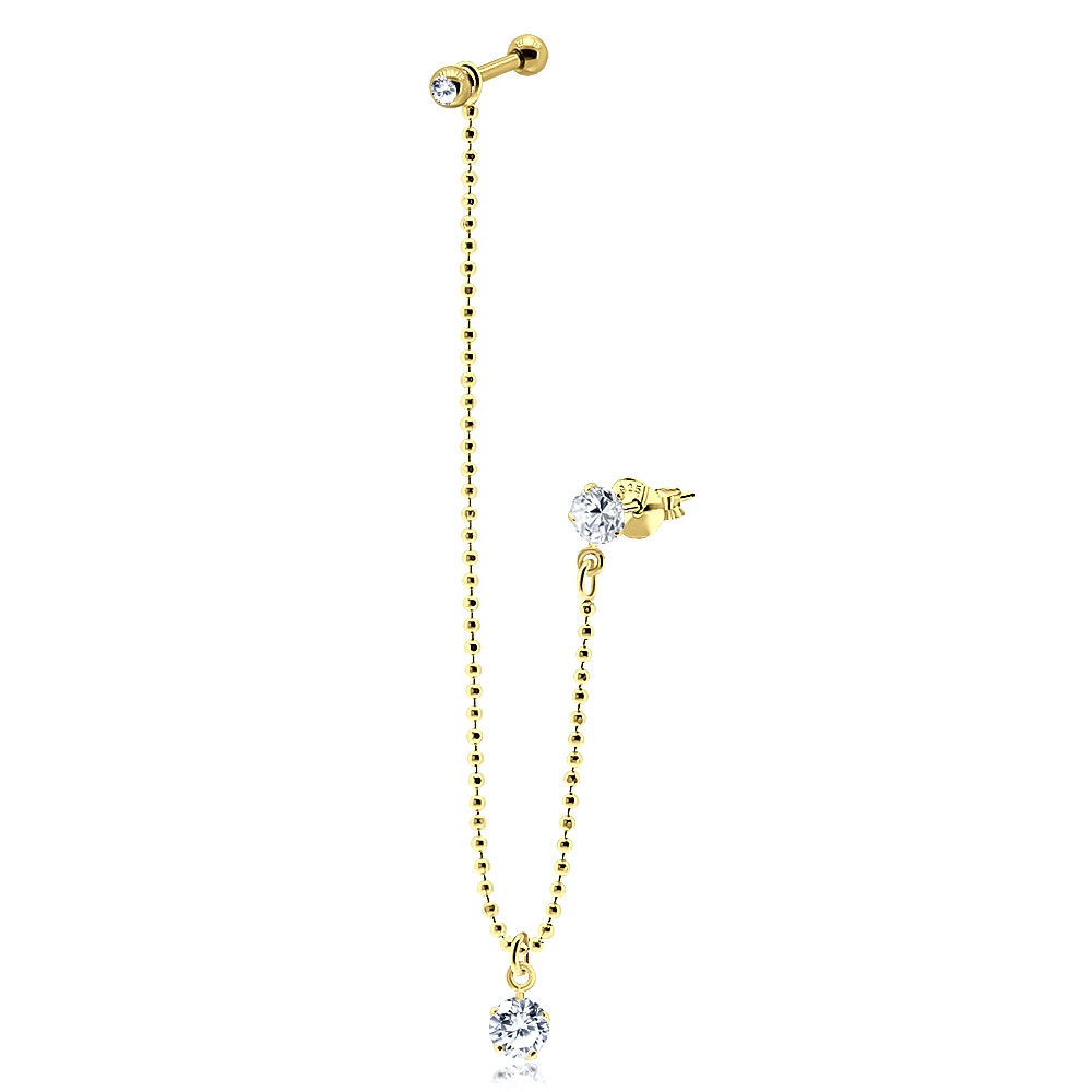 פירסינג הליקס ועגיל מציפוי זהב - שרשרת וקריסטל עגול לבן