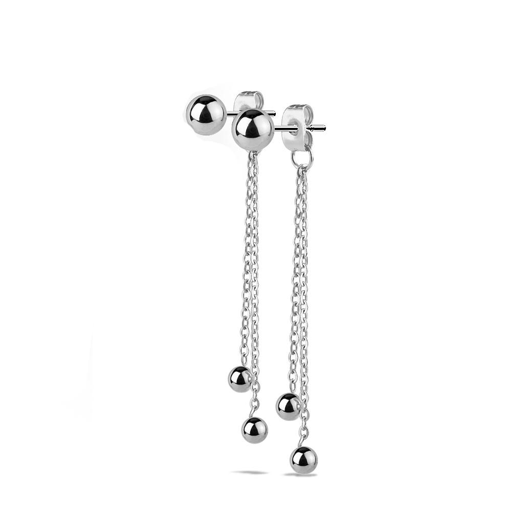 עגילי סטד מסרג'יקל סטיל כדור 5 ממ ושתי שרשראות וכדורים