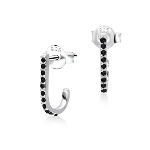 עגילים צמודים מכסף פס של קריסטלים שחורים