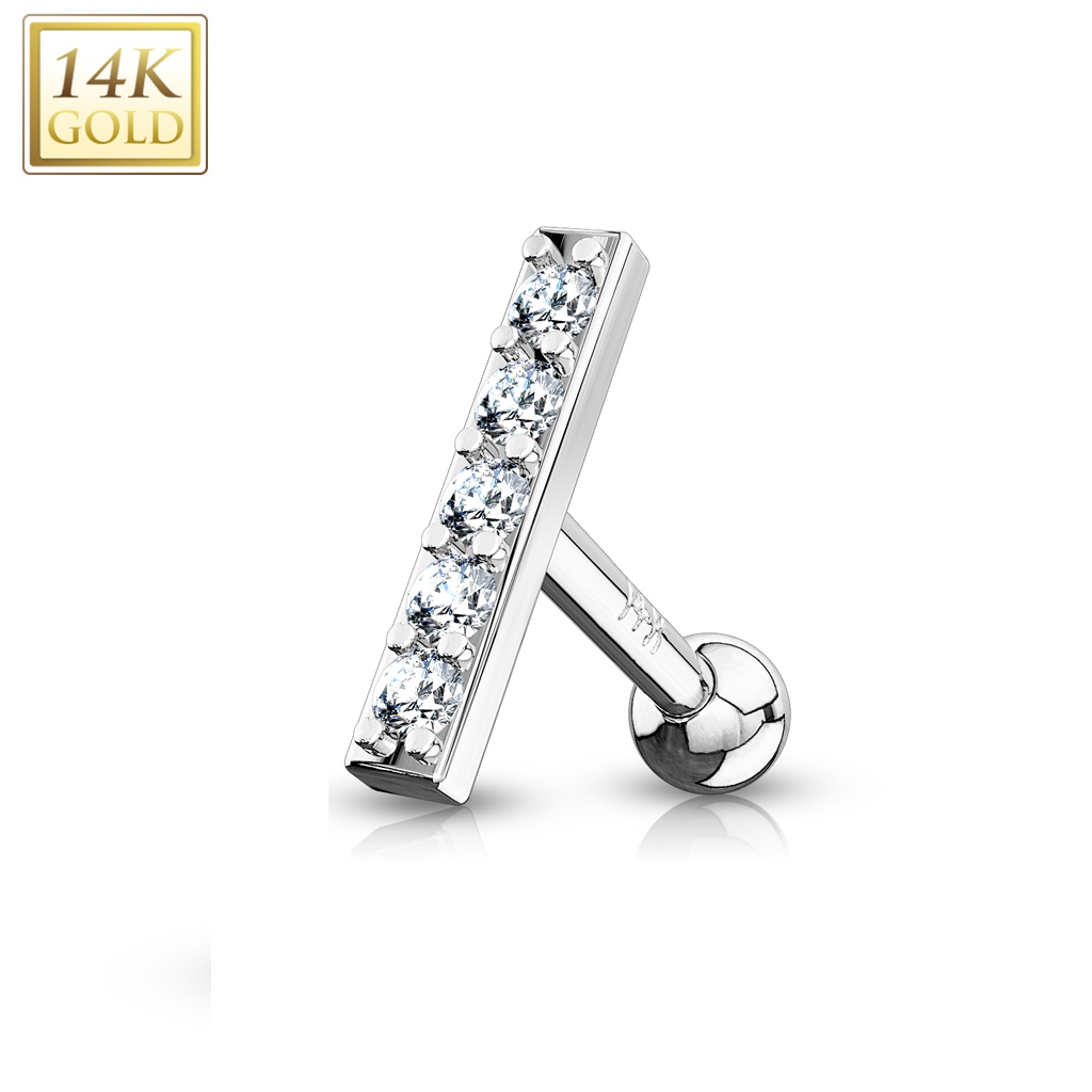 עגיל הליקס זהב לבן - פס של קריסטלים לבנים