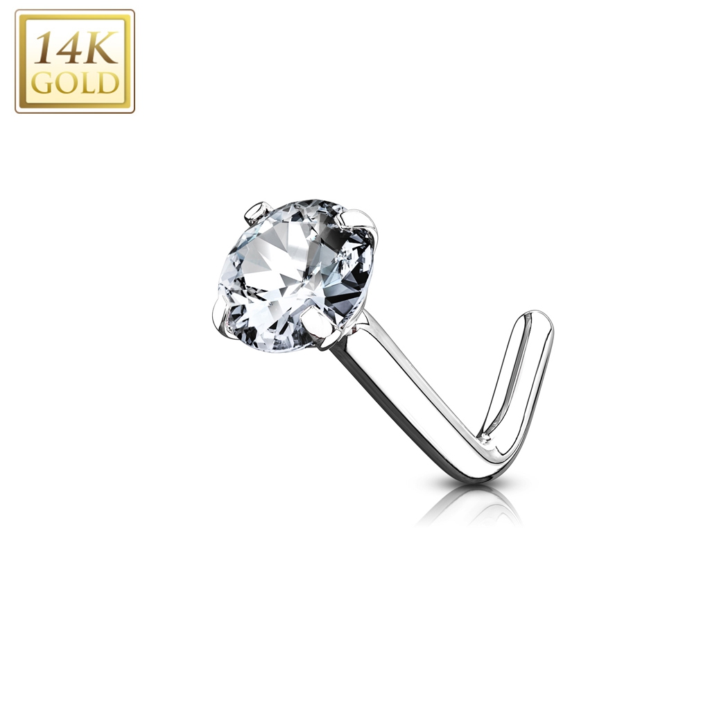 נזם זהב לבן - קריסטל לבן 2 ממ