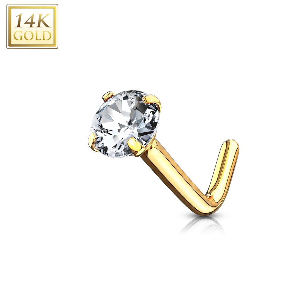 נזם זהב - קריסטל לבן 2 ממ