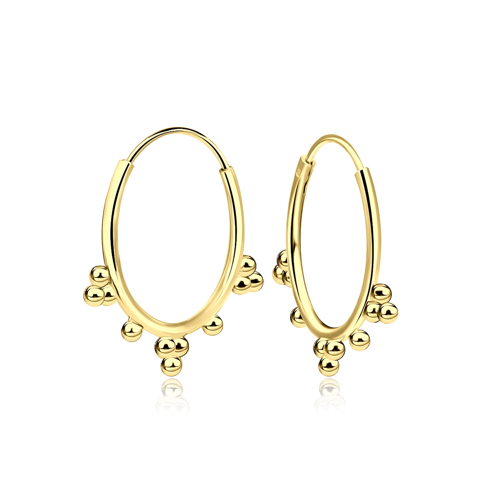 עגילי חישוק - מכסף וציפוי זהב 15 מ"מ עיטור נקודות