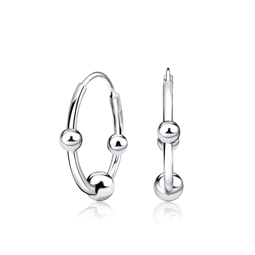 עגילי חישוק - מכסף 15 מ"מ עיטור כדורים