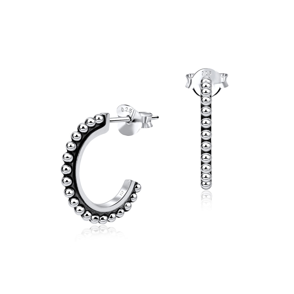 עגילים צמודים מכסף קשת מושחרת עם כדורים