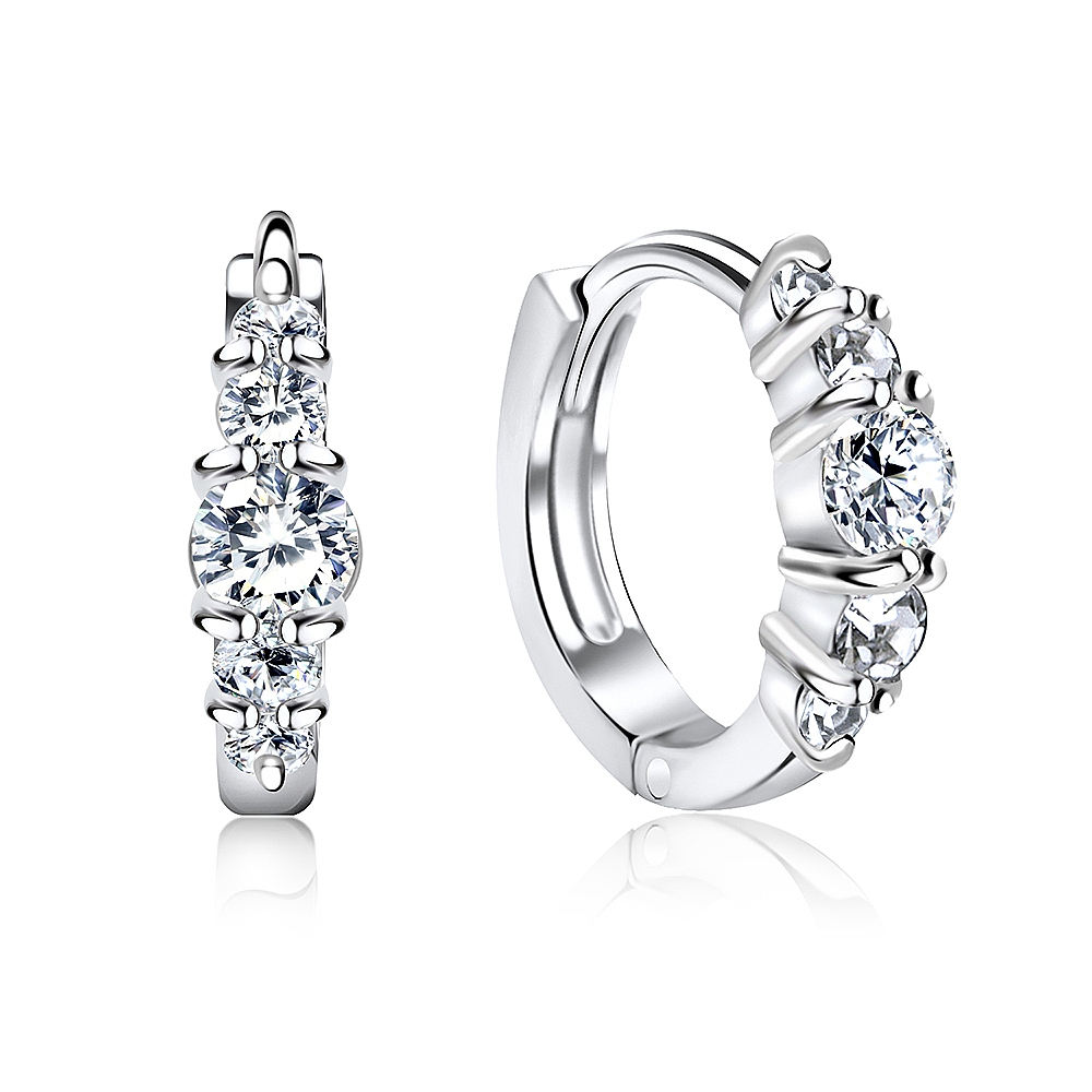 זוג עגילי חישוק האגיס (עגיל בודד) 8 מ"מ מכסף 5 קריסטלים לבנים