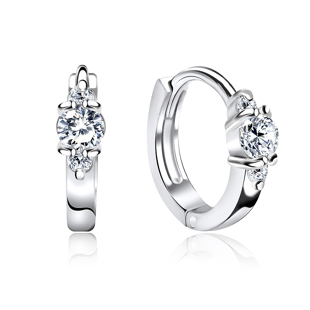 זוג עגילי חישוק האגיס / הליקס (עגיל בודד) 8 מ"מ מכסף 3 קריסטלים לבנים