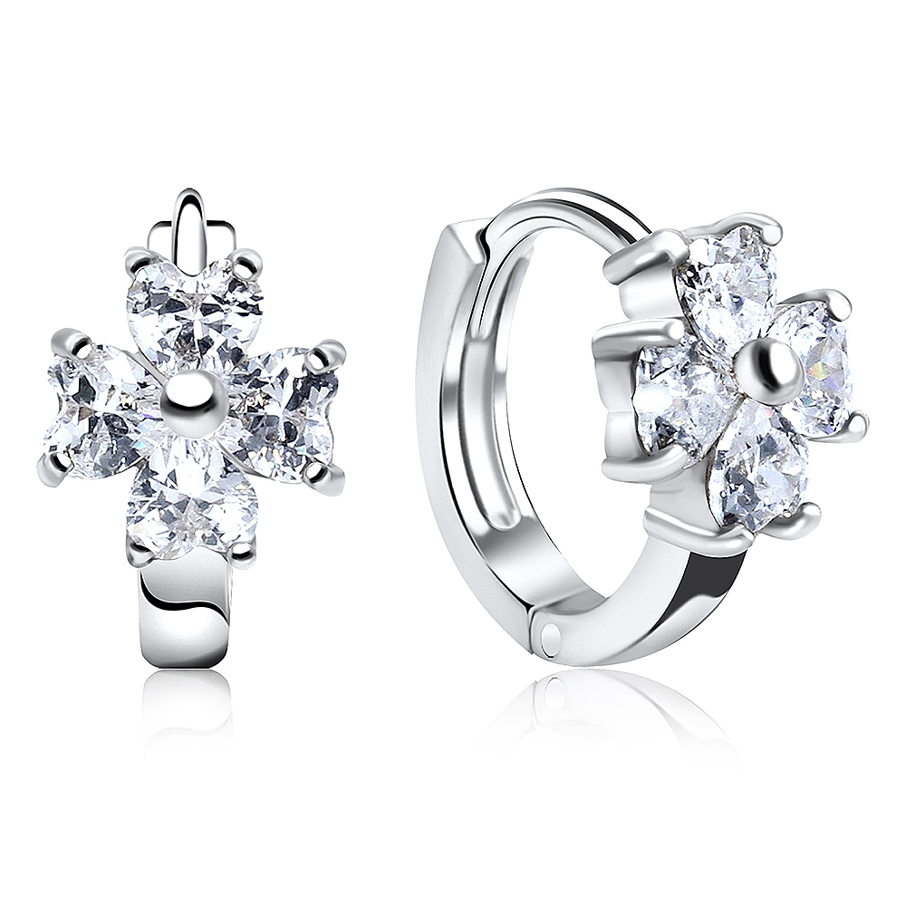 זוג עגילי חישוק האגיס / הליקס (עגיל בודד) 8 מ"מ מכסף פרח קריסטלים לבנים