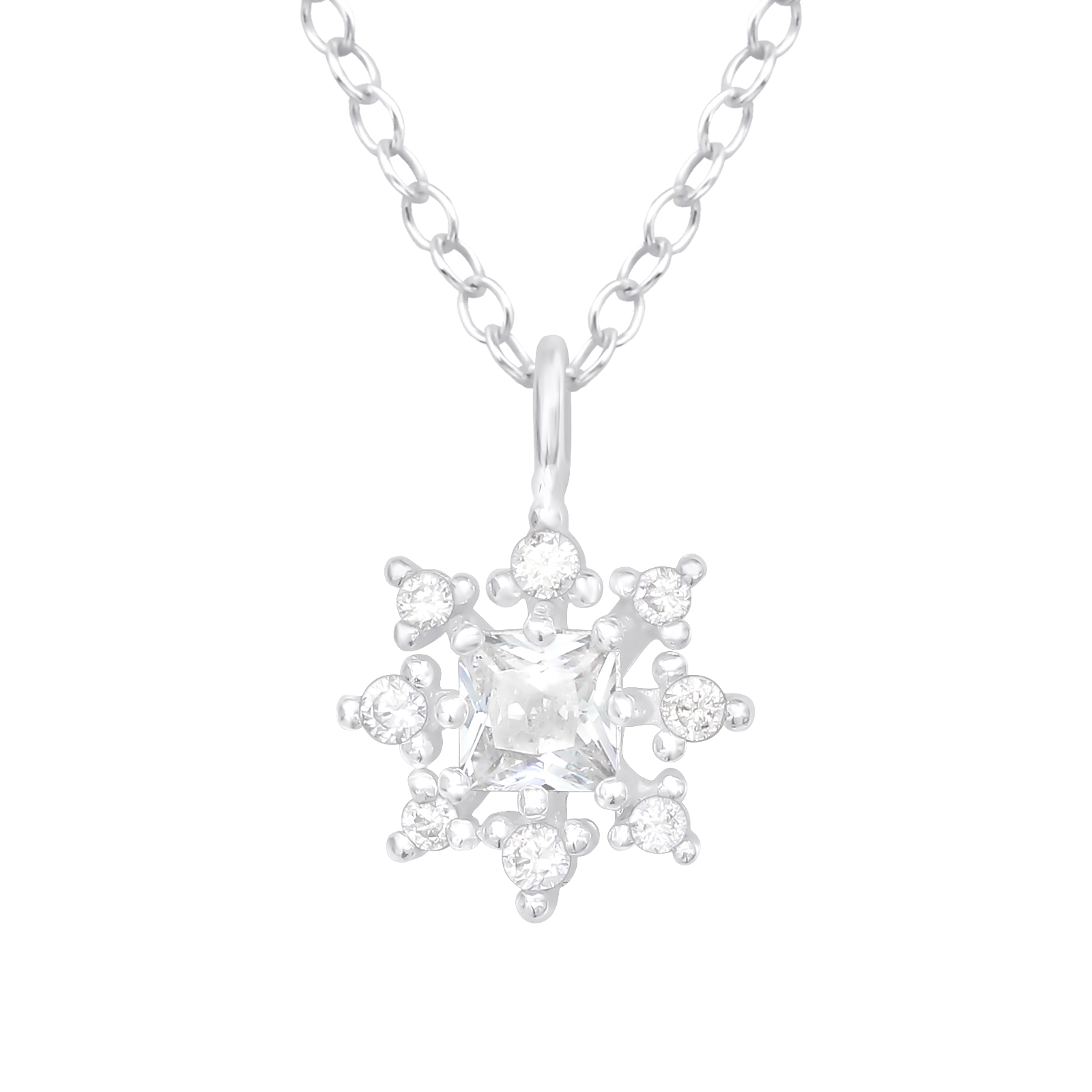 שרשרת מכסף - פרח קטן עם קריסטלים לבנים