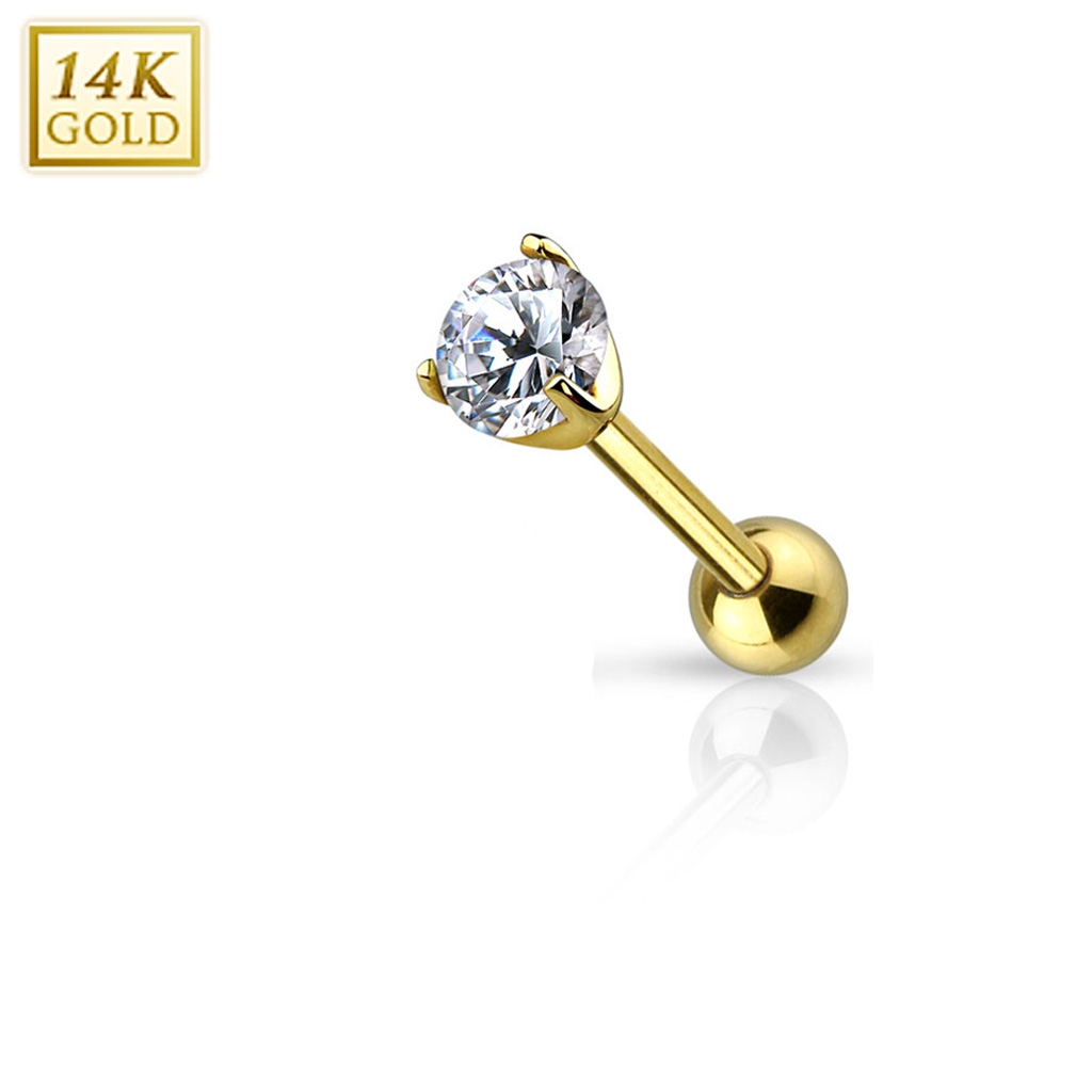 עגיל הליקס זהב - עיגול קריסטל לבן 3 ממ