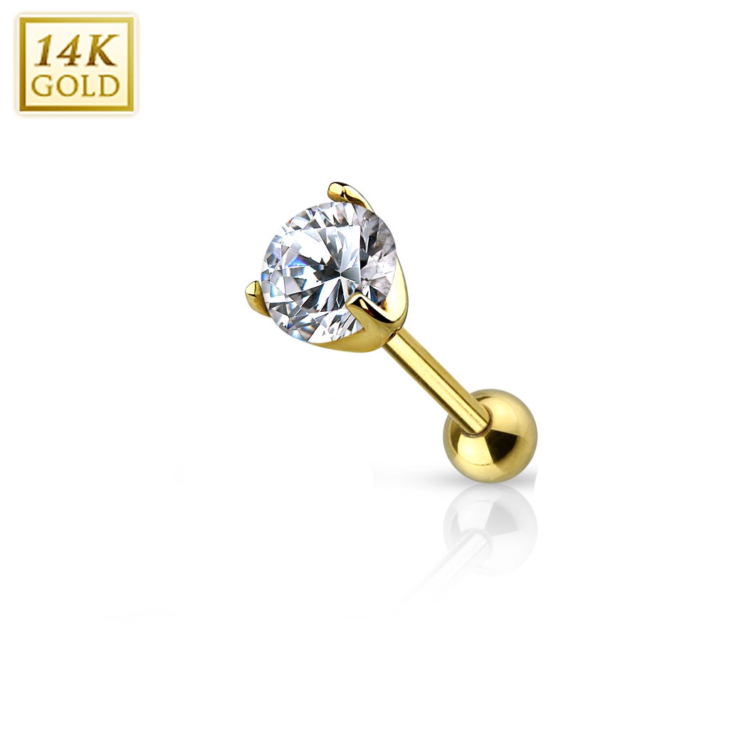 עגיל הליקס זהב - עיגול קריסטל לבן 4 ממ