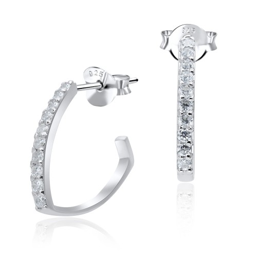 עגילים צמודים מכסף פס של קריסטלים לבנים משובצים