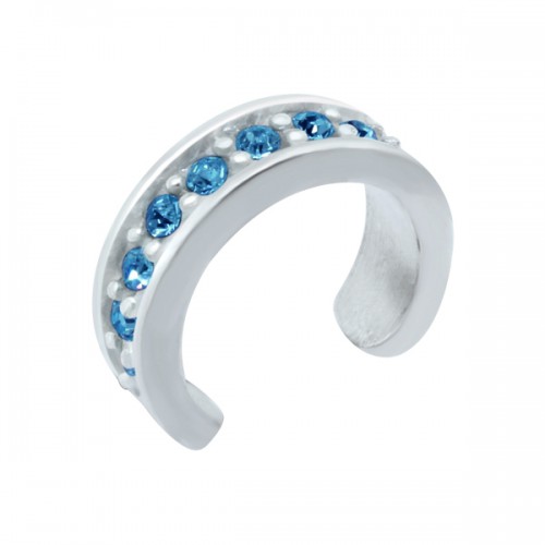 עגיל ללא חור קליפ מכסף וקריסטלים תכלת