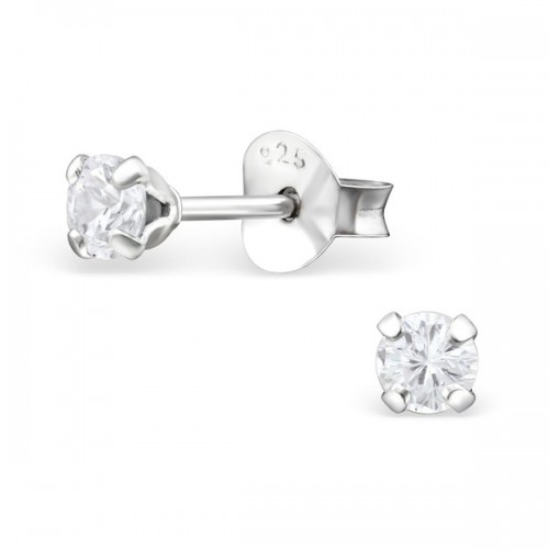 עגילים צמודים מכסף - עיגול משובץ קריסטל לבן