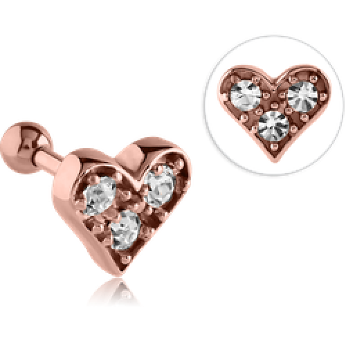 עגיל הליקס - ציפוי זהב רוז לב וקריסטלים