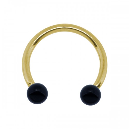 עגיל פרסה מציפוי זהב פירסינג הליקס / טראגוס - אמייל שחור