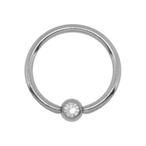 עגיל טבעת לחץ - קריסטל לבן