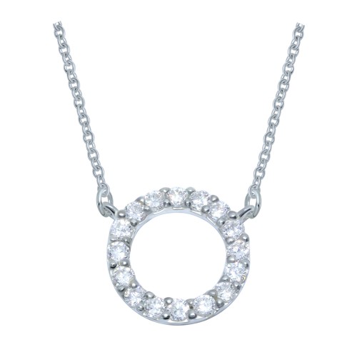 שרשרת מכסף עיגול וקריסטלים לבנים משובצים