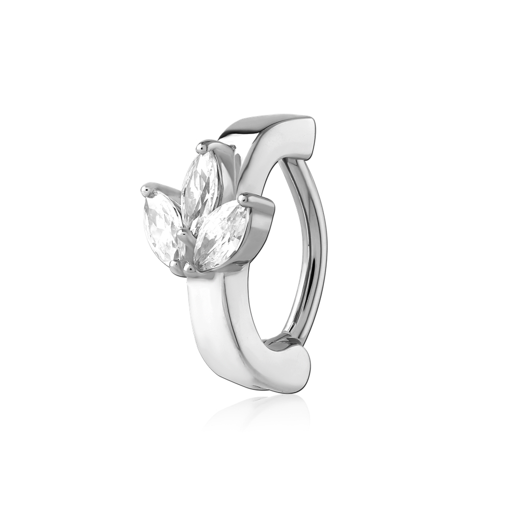 עגיל פירסינג בטבור קליקר - פרח לוטוס וקריסטלים לבנים