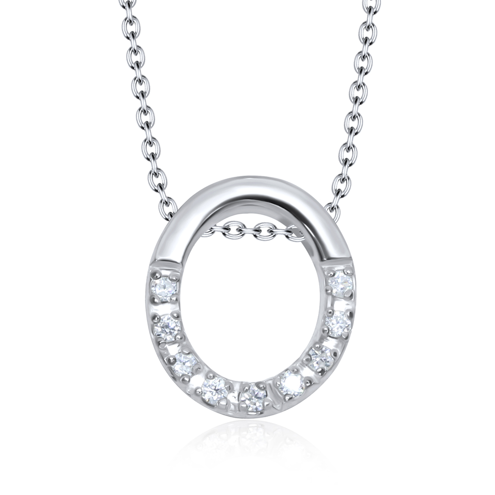 שרשרת מכסף - אובלי של קריסטלים לבנים