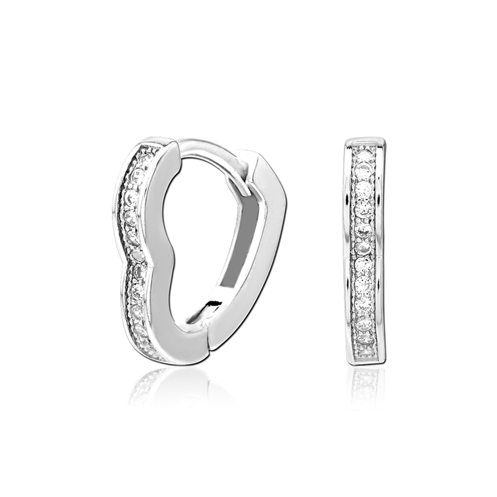 זוג עגילי חישוק האגיס לב מסרג'יקל סטיל וקריסטלים לבנים