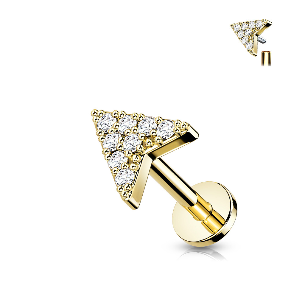 עגיל פירסינג טראגוס / הליקס / קונץ' / פלאט - מציפוי זהב חץ עם קריסטלים לבנים