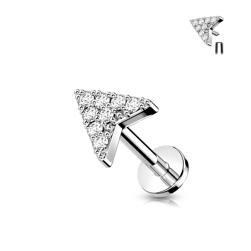 עגיל פירסינג טראגוס / הליקס / קונץ' / פלאט - חץ עם קריסטלים לבנים