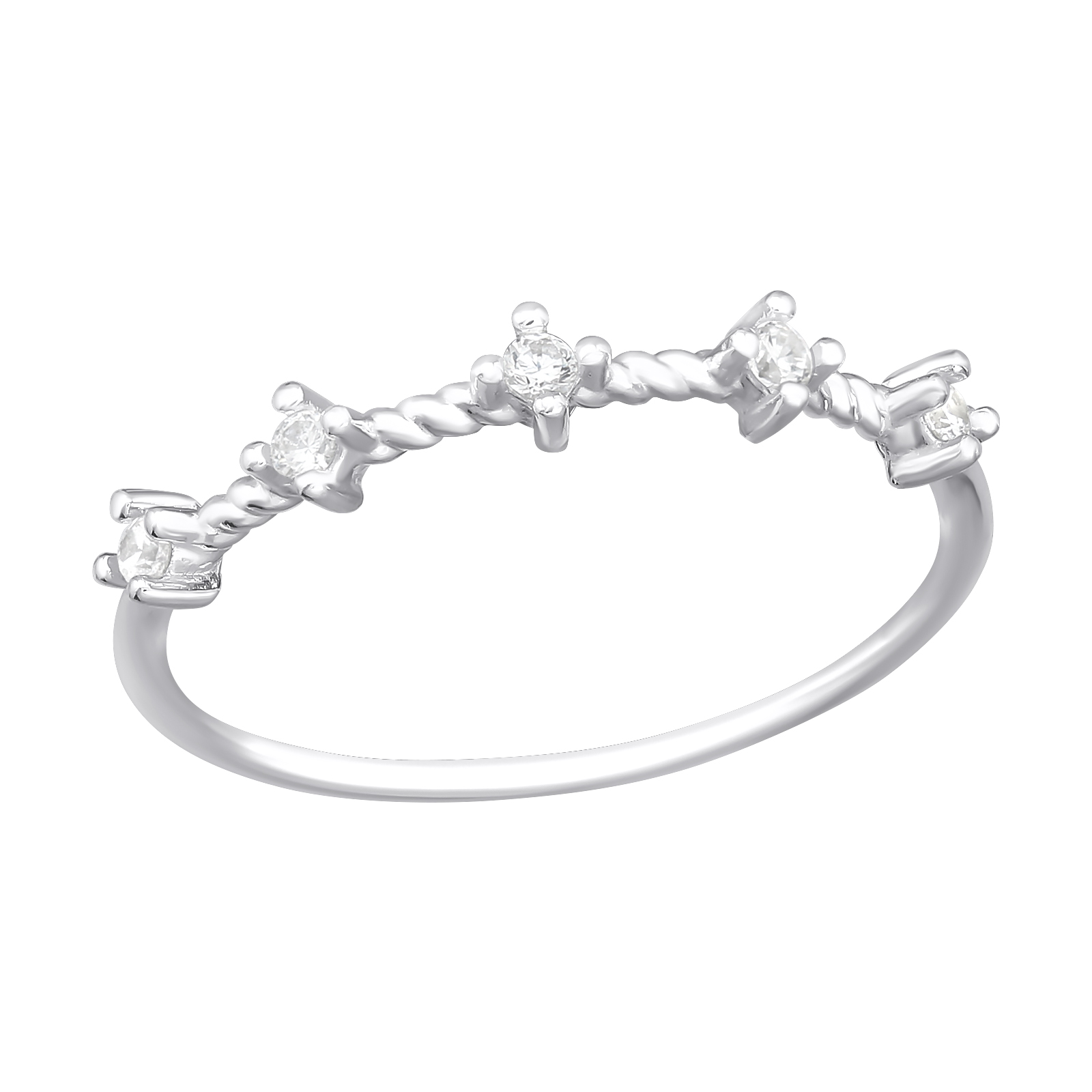 טבעת כסף 5 קריסטלים עגולים לבנים