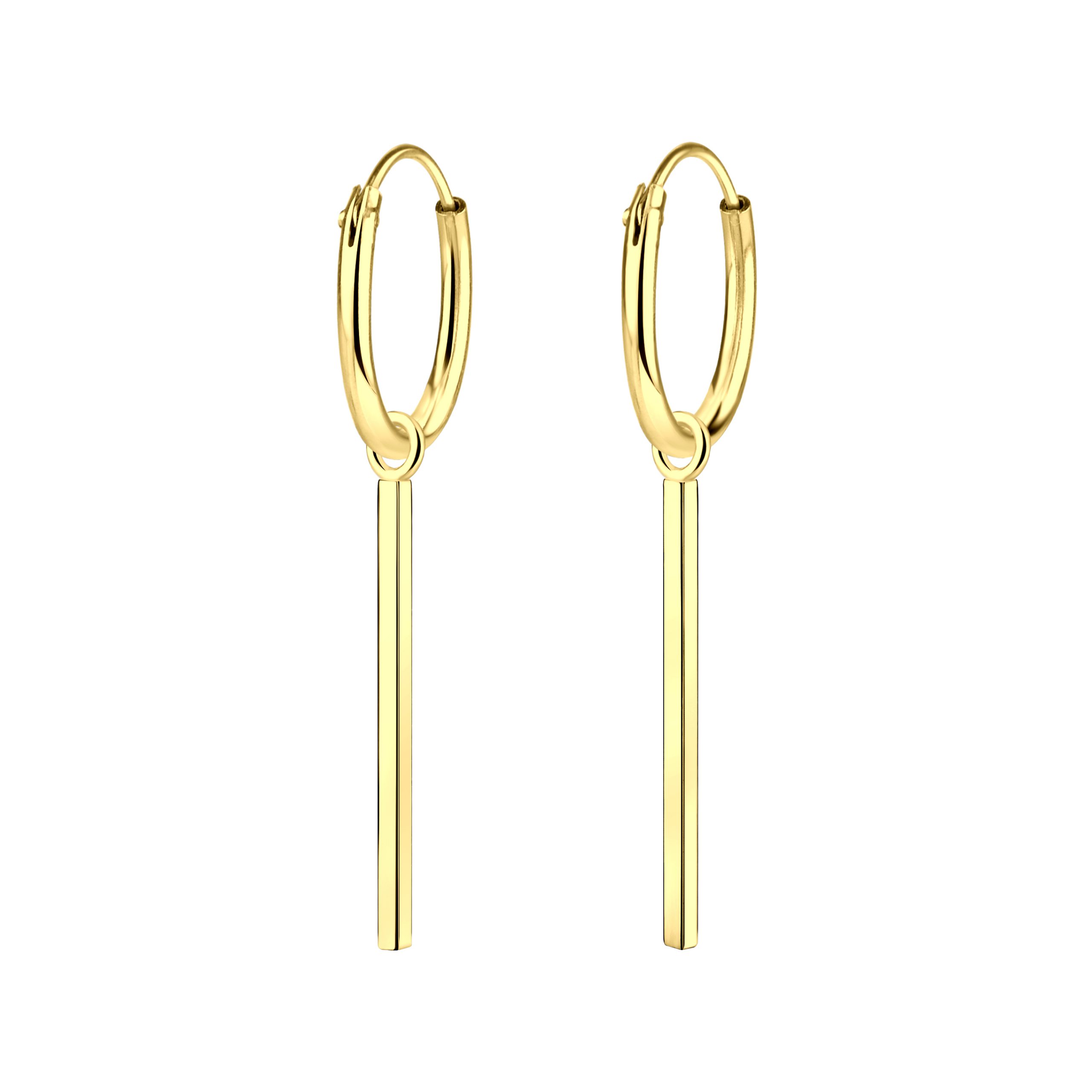 עגילי חישוק 10 מ"מ מכסף וציפוי זהב עם פס