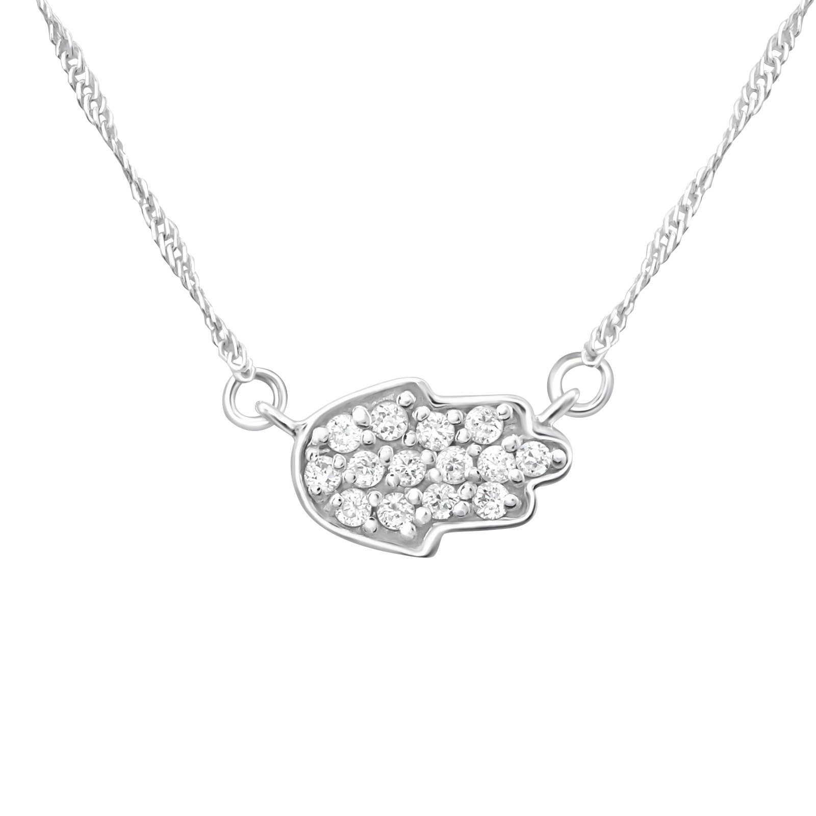 שרשרת מכסף - חמסה עם קריסטלים לבנים