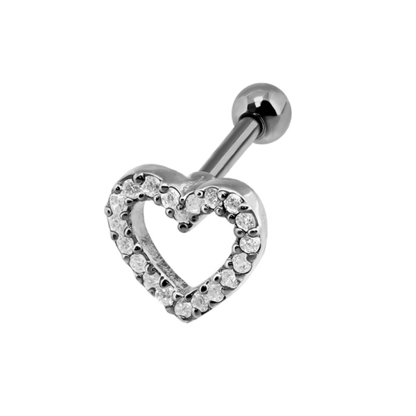 עגיל הליקס מכסף לב וקריסטלים לבנים