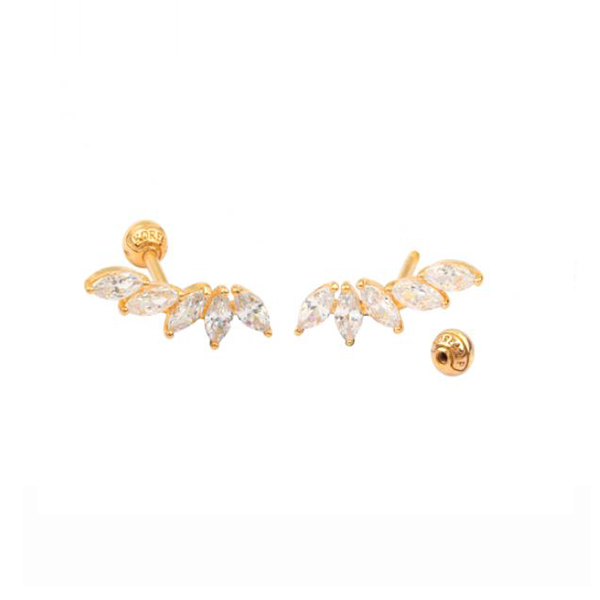 עגיל זהב הליקס - גל מרקיזים משובצים קריסטלים לבנים