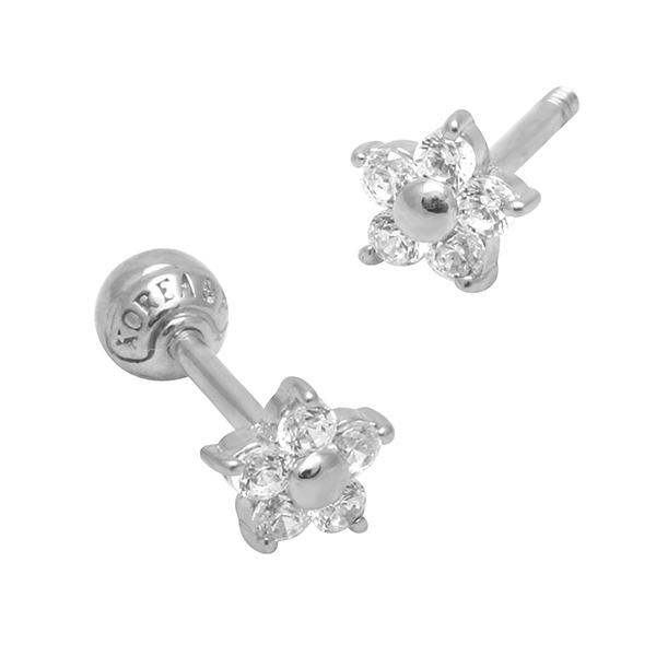 עגיל זהב לבן הליקס - פרח עם קריסטלים לבנים