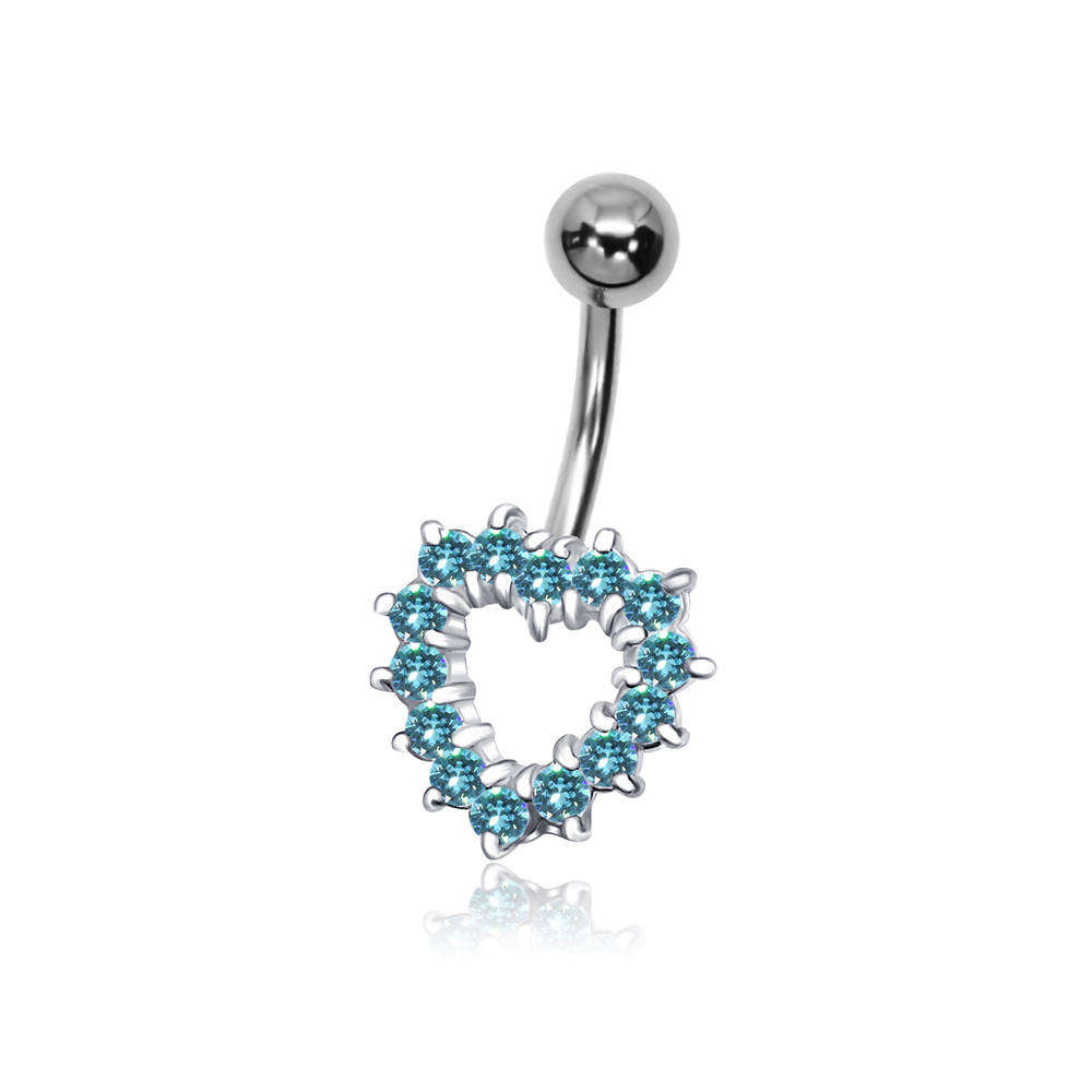 עגיל פירסינג בטבור - לב קריסטלים תכלת