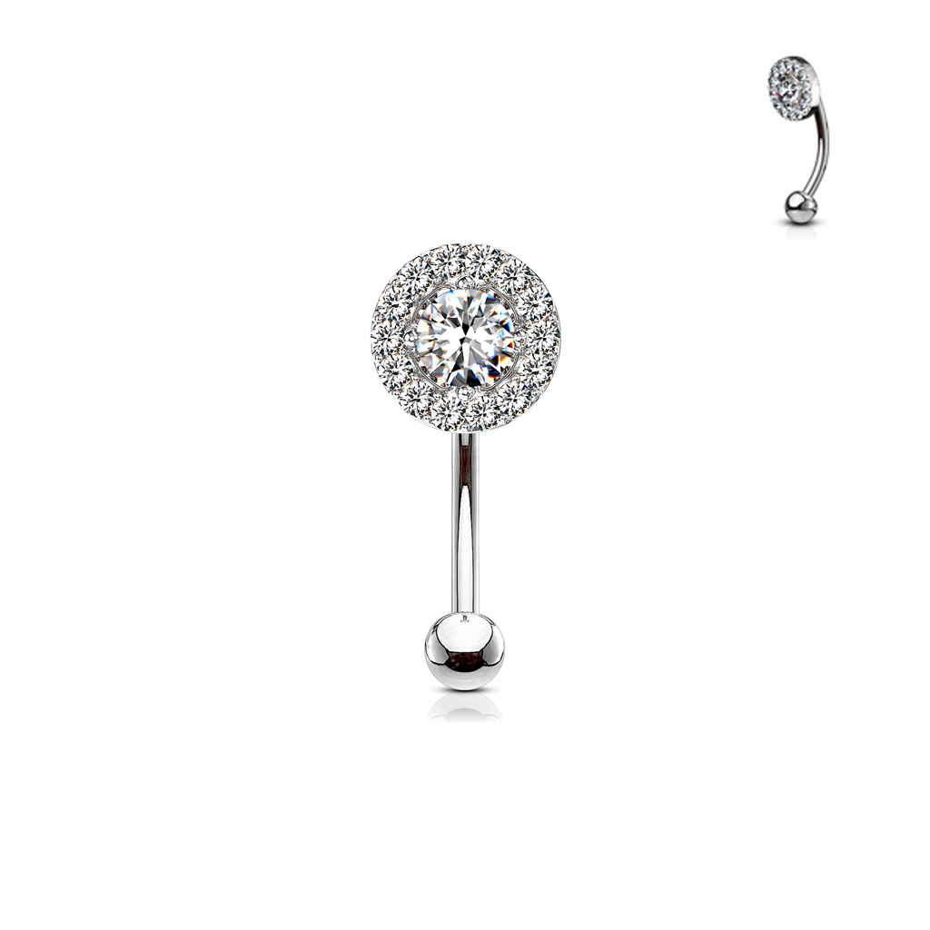 עגיל פירסינג בגבה / טבור - עיגול וקריסטלים לבנים