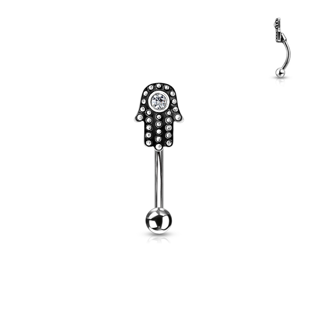 עגיל פירסינג בגבה / טבור - עיטור חמסה עם אופל לבן