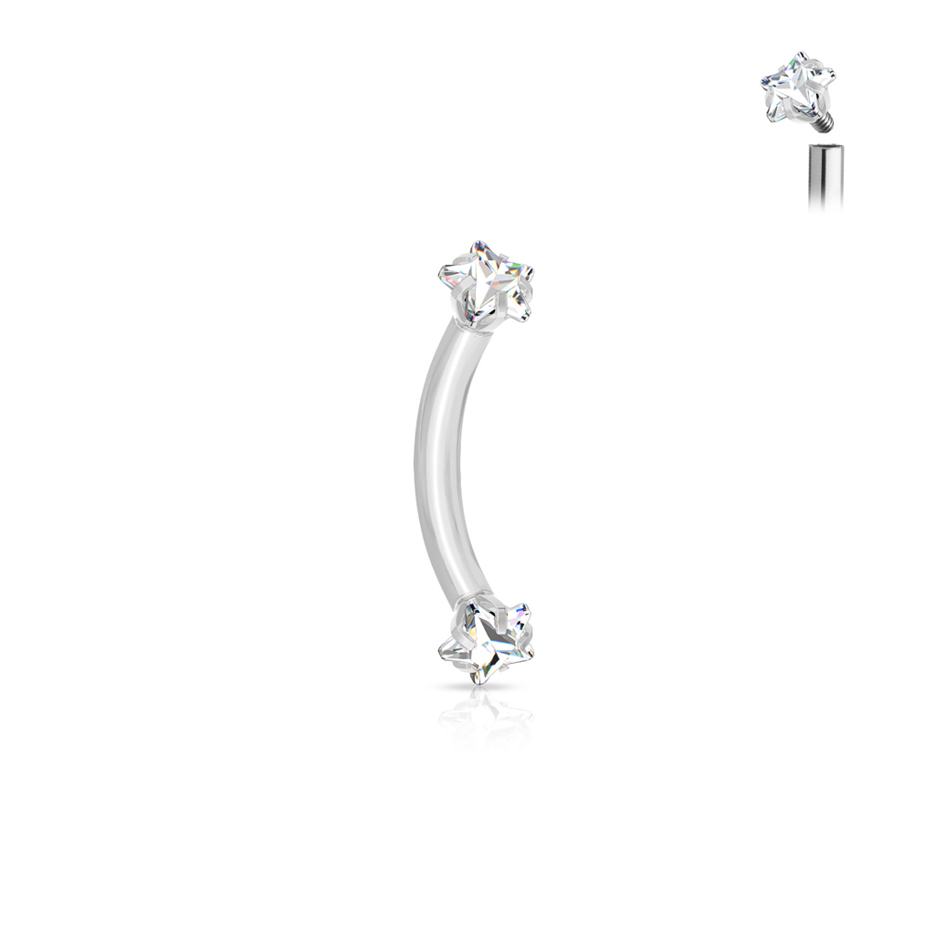 עגיל פירסינג בגבה /  רוק / דיית - בננה וכוכבים של קריסטלים לבנים