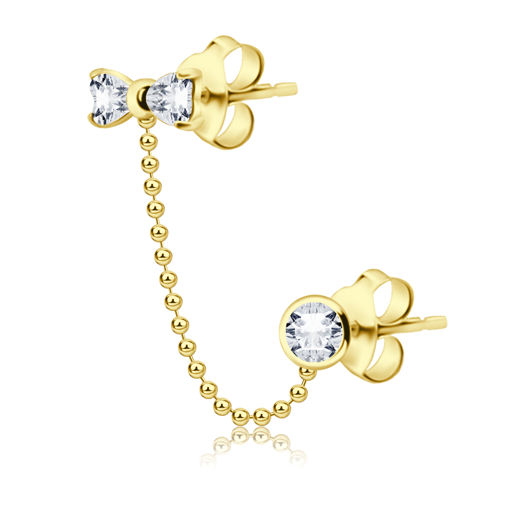 שני עגילים צמודים ושרשרת מכסף וציפוי זהב – עיגול ופפיון