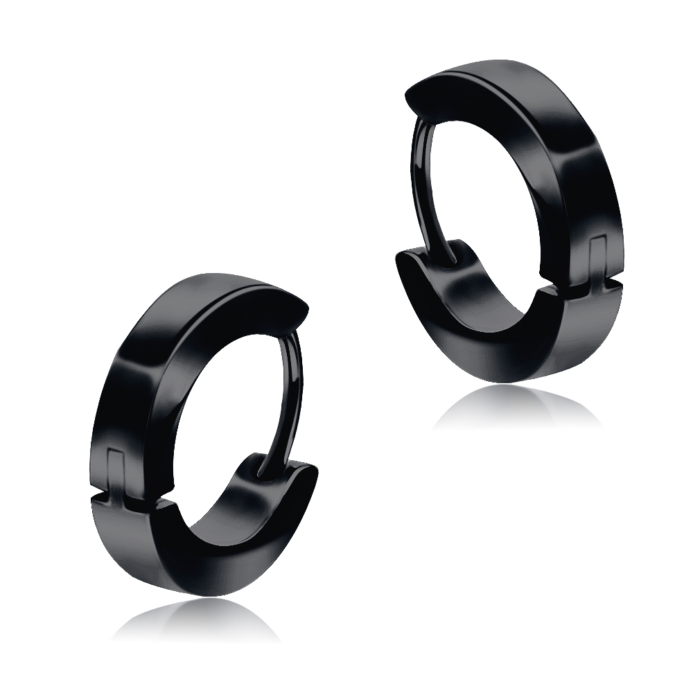 עגילי סטיל - חלק שחור מבריק