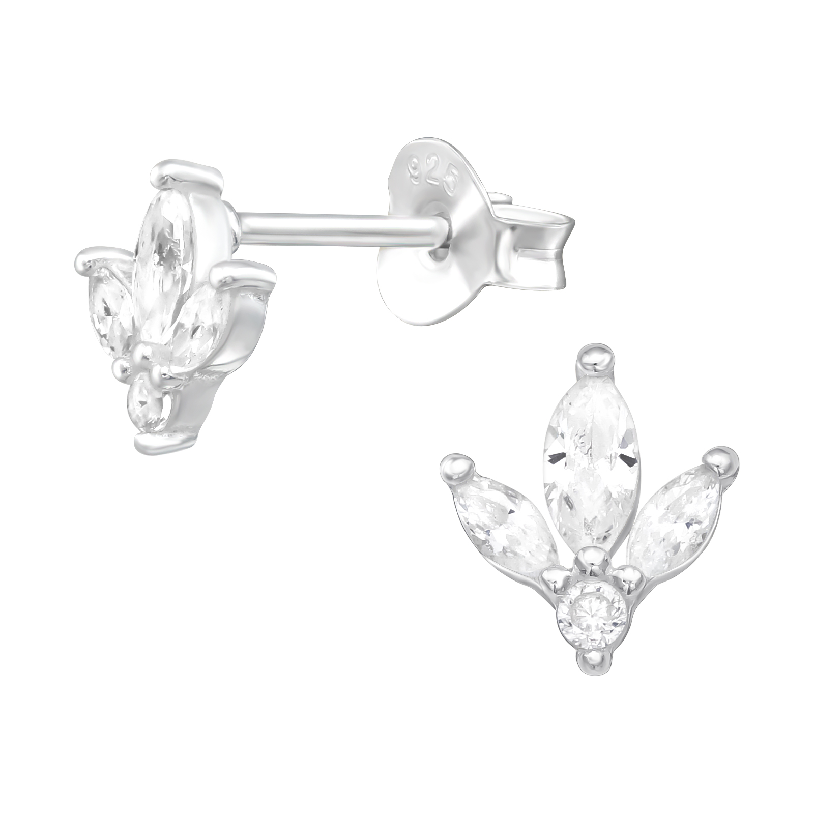 עגילי סטד מכסף לוטוס של קריסטלים לבנים