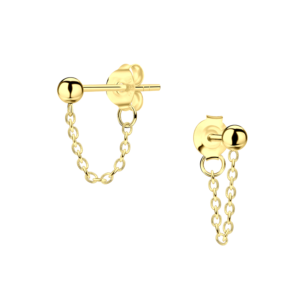 עגילי שרשרת מכסף 925 וציפוי זהב - כדור ושרשרת