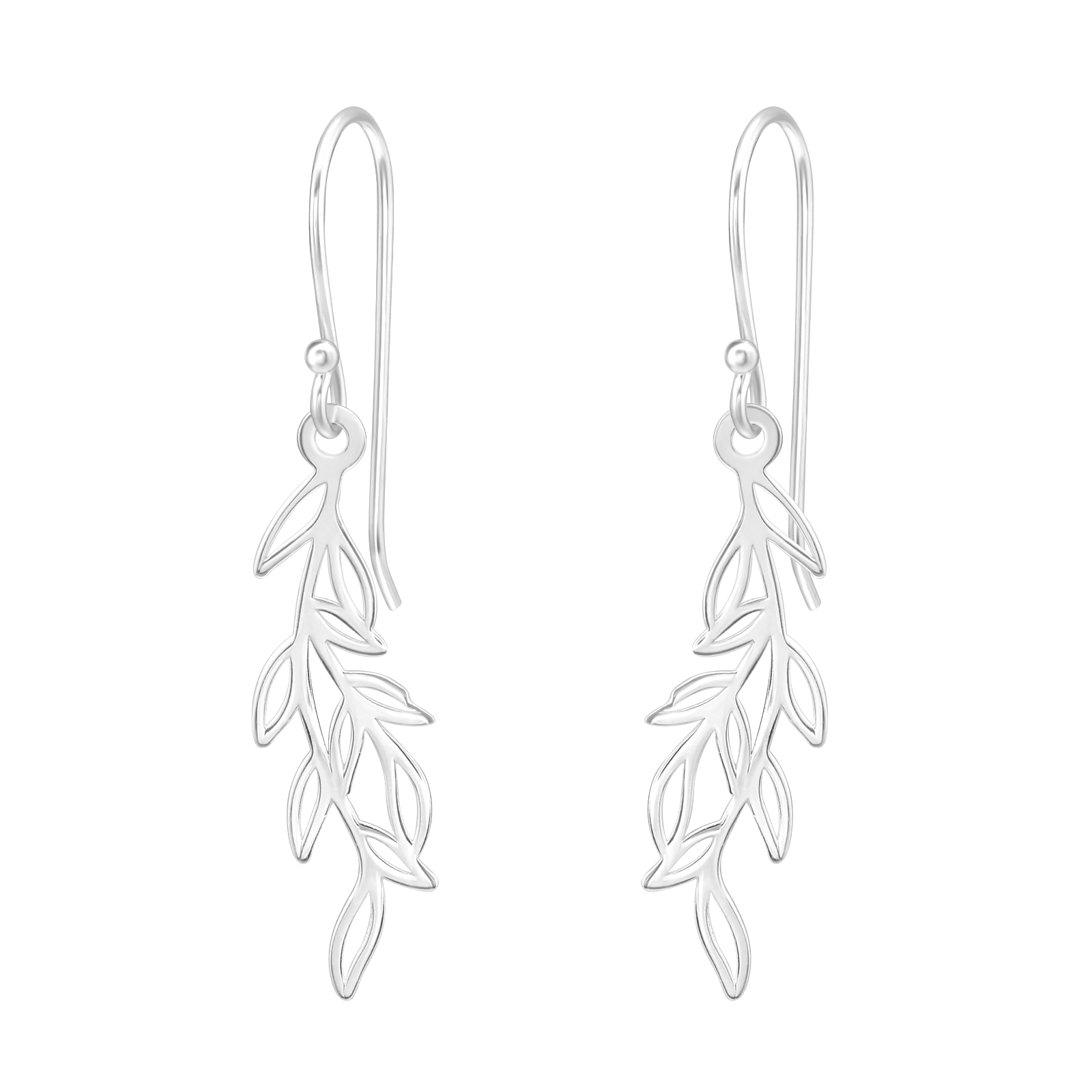 עגילים נתלים מכסף - גבעול ועלים