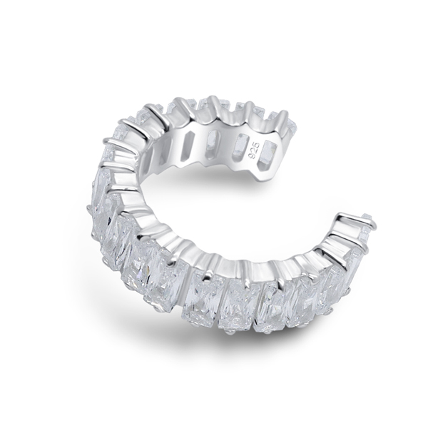 עגיל ללא חור קליפ מכסף קריסטלים באגט לבנים