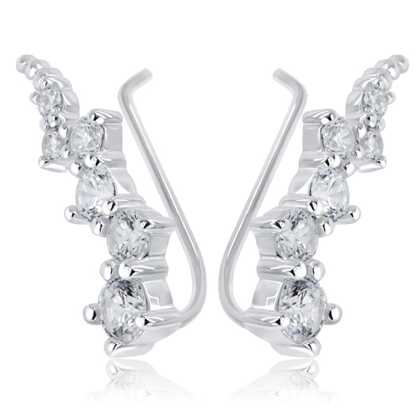 זוג עגילים מטפסים מכסף - זירקונים לבנים