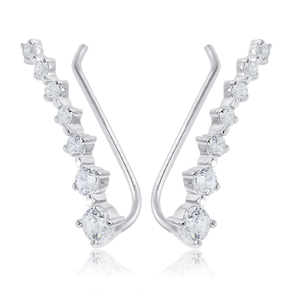 זוג עגילים מטפסים מכסף - זירקונים לבנים