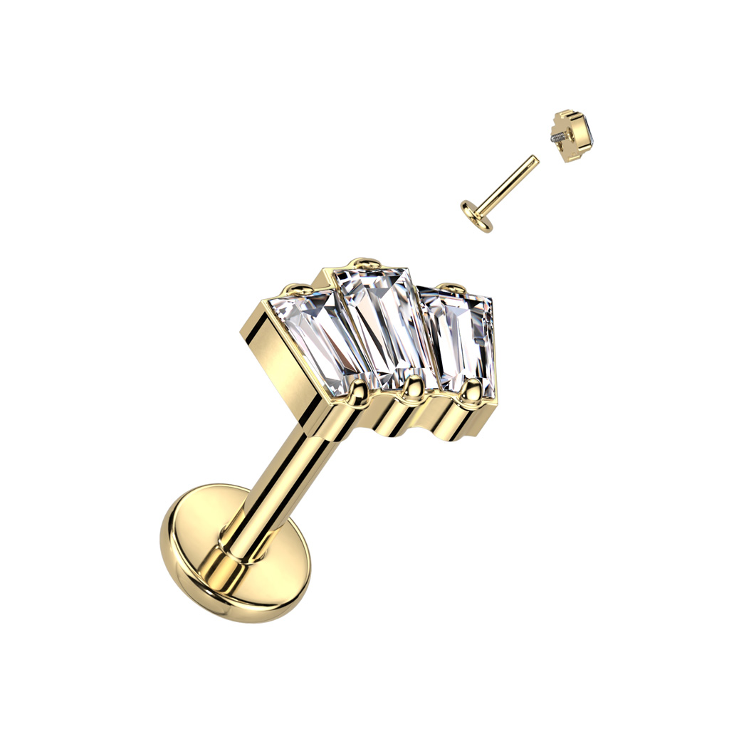 עגיל הליקס / קונץ' / פלאט מטיטניום וציפוי זהב - 3 מלבנים לבנים בהברגה