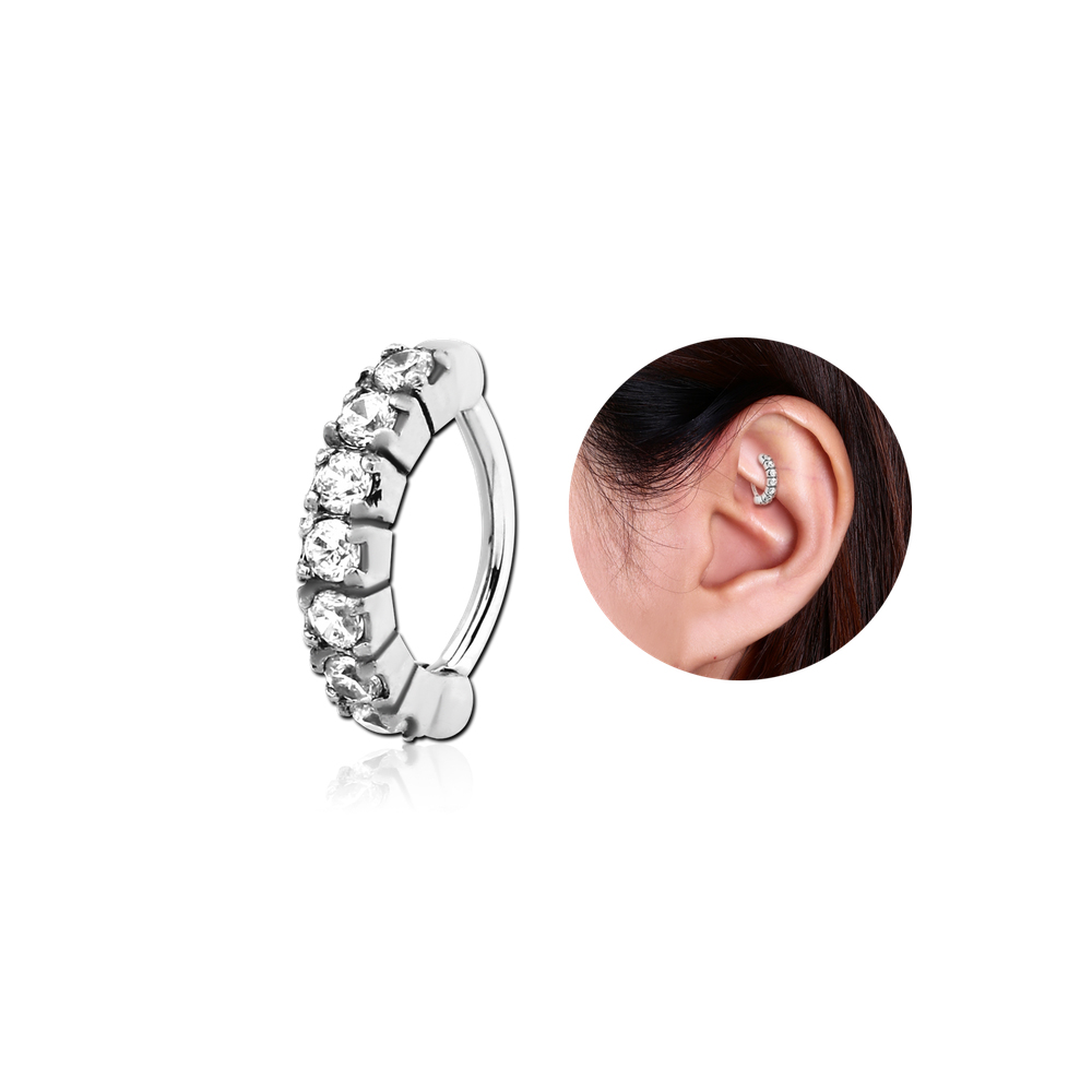 עגיל רוק / דיית / טבור קטנטן קליקר וקריסטלים לבנים